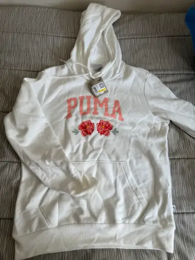 Polerón con capucha blanco Puma con flores - miniatura 1