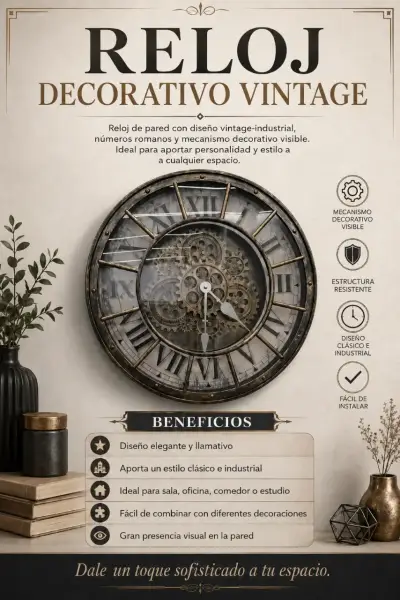 Reloj de Pared Grande Industrial con Engranajes - miniatura 5