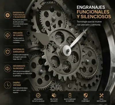 Reloj de Pared Grande Industrial con Engranajes - miniatura 6