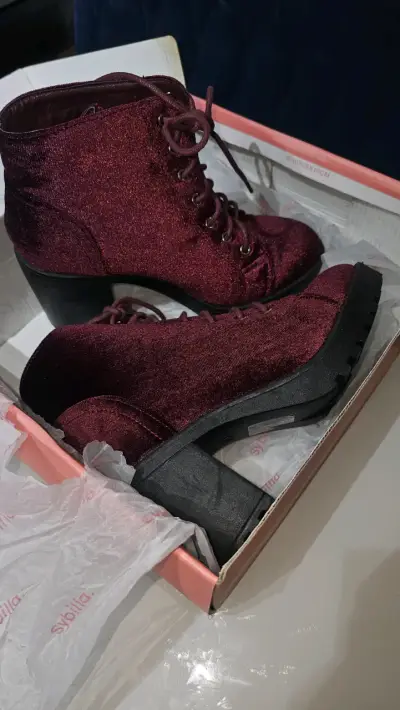 Botines de terciopelo burdeos Sybilla - miniatura 2
