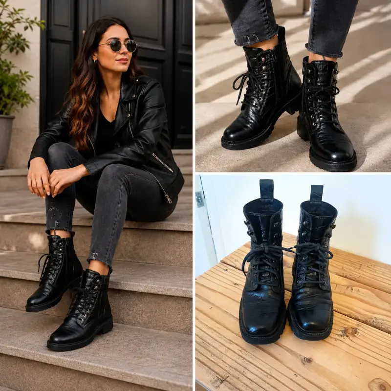 Botines de cuero negro