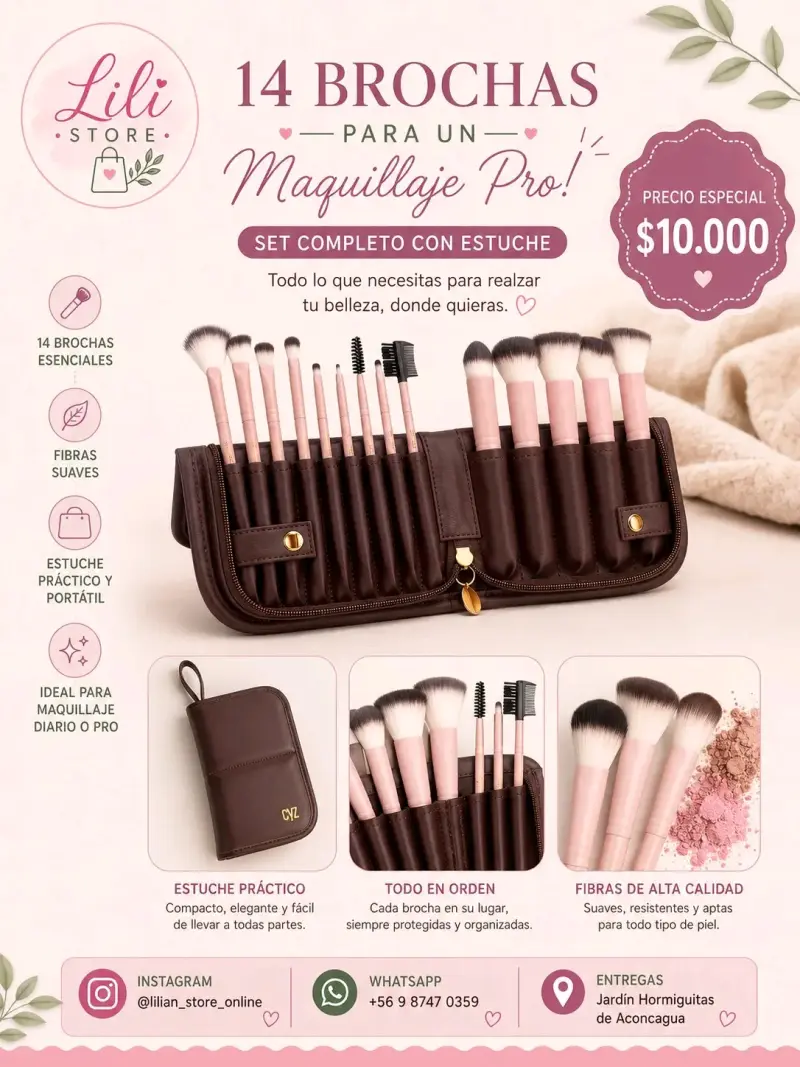 Set de 14 Brochas de Maquillaje con Estuche