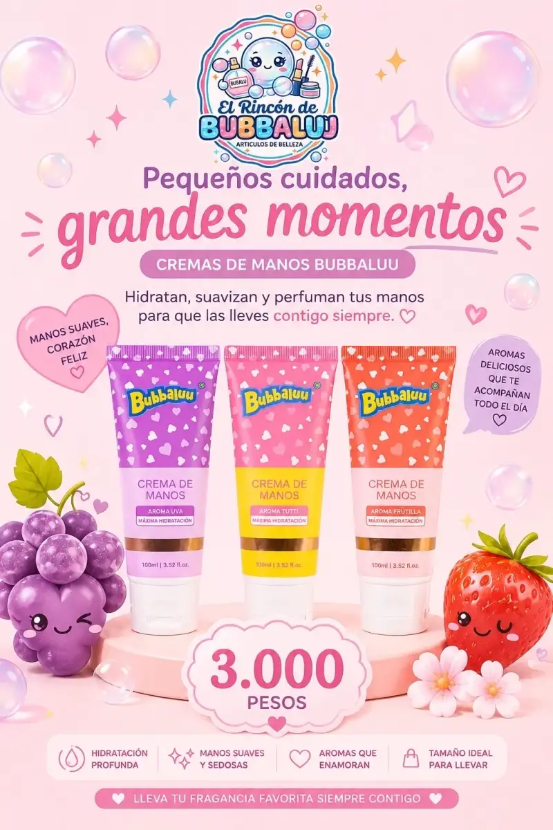 Cremas de manos Bubbaluu con aromas frutales
