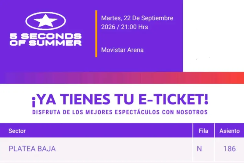 Entrada para concierto de 5SOS - 2