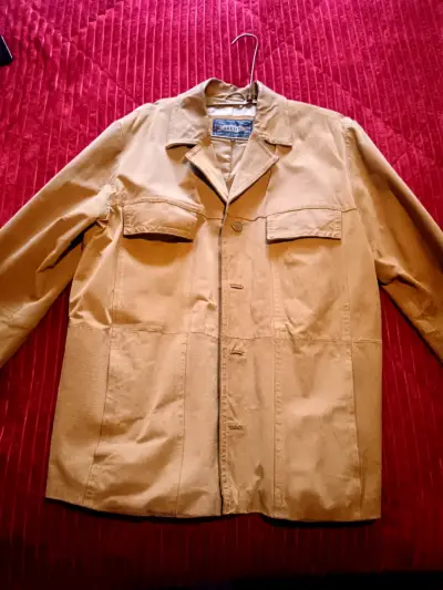 Chaqueta beige de cuero para hombre - miniatura 1