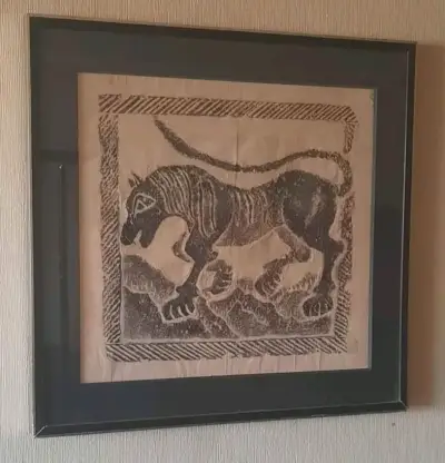 Cuadro decorativo con marco de tigre en blanco y negro - miniatura 1