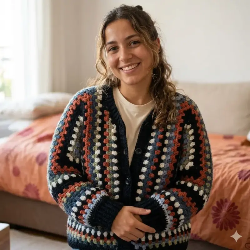 Cardigan tejido a crochet con diseño floral - 2