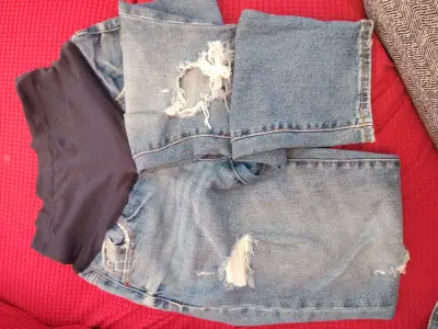 Jeans maternales desgastados de mezclilla azul - miniatura 1