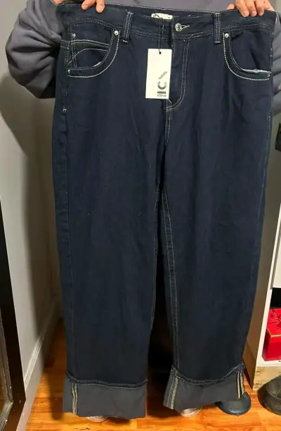 Jeans anchos azul oscuro para mujer - miniatura 1