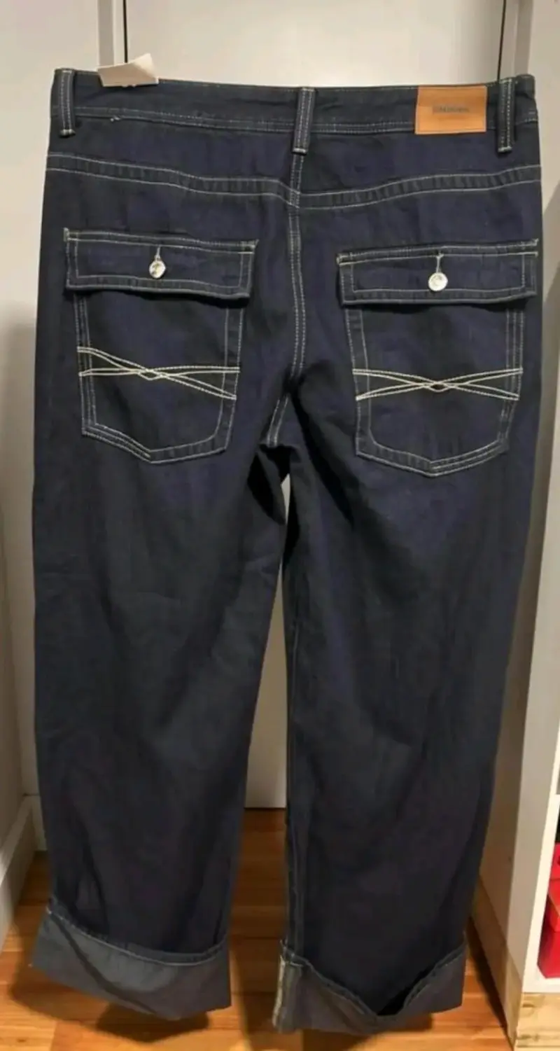 Jeans anchos azul oscuro para mujer - 2