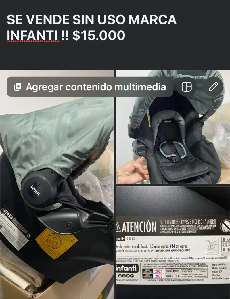 Silla de Auto Infanti para Bebé sin Uso