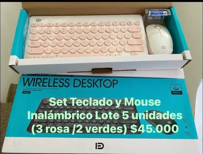 Set de Teclado y Mouse Inalámbrico Rosa y Verde - 1