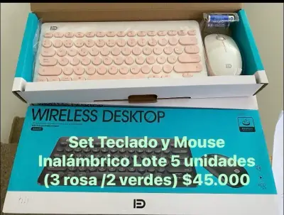 Set de Teclado y Mouse Inalámbrico Rosa y Verde - miniatura 1