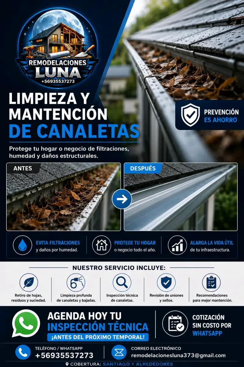 Servicio de limpieza y mantención de canaletas