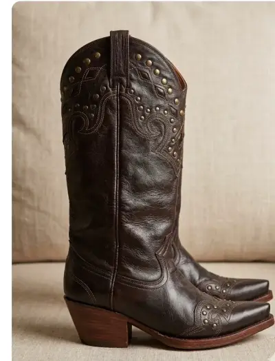 Botas vaqueras de cuero marrón con detalles - miniatura 1