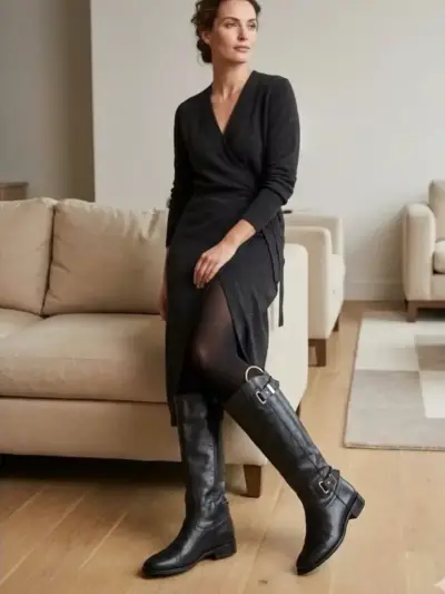 Botas de cuero negras con hebillas para mujer - miniatura 1