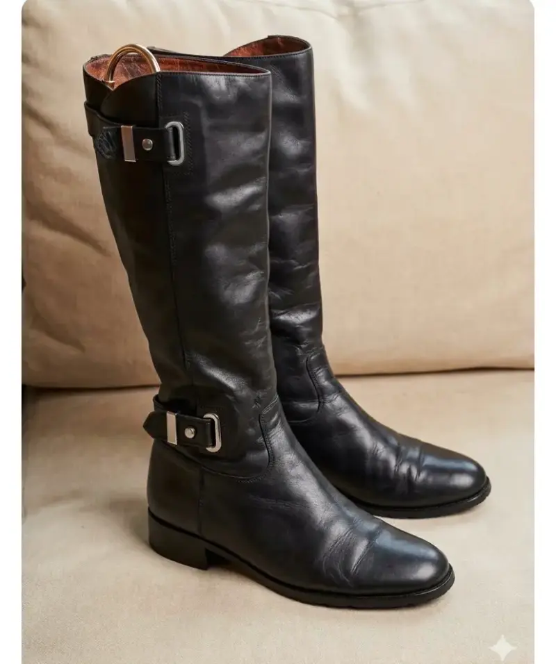 Botas de cuero negras con hebillas para mujer - 2