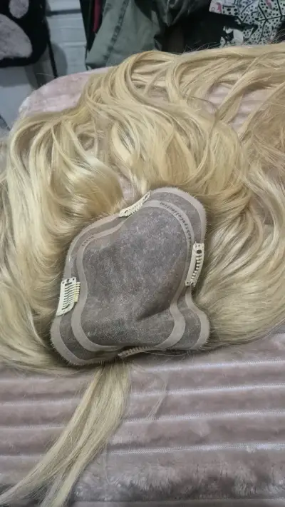 Toppee Postizo alopecia de cabello rubio con clips - miniatura 4