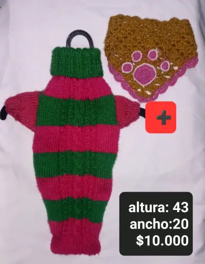 Suéter tejido para perro con pañuelo decorativo - miniatura 1