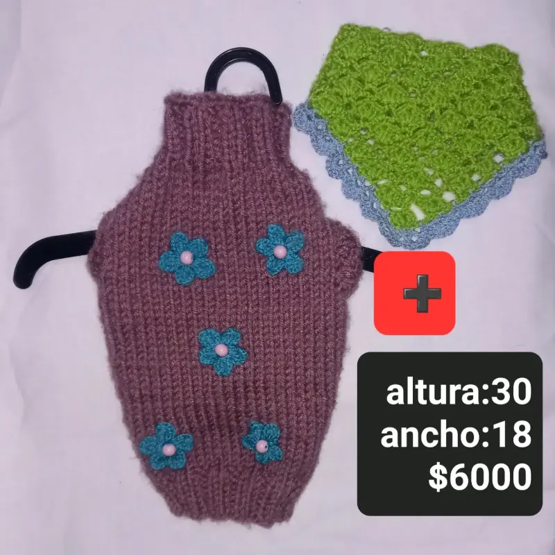 Suéter tejido para perro con pañuelo decorativo - 3
