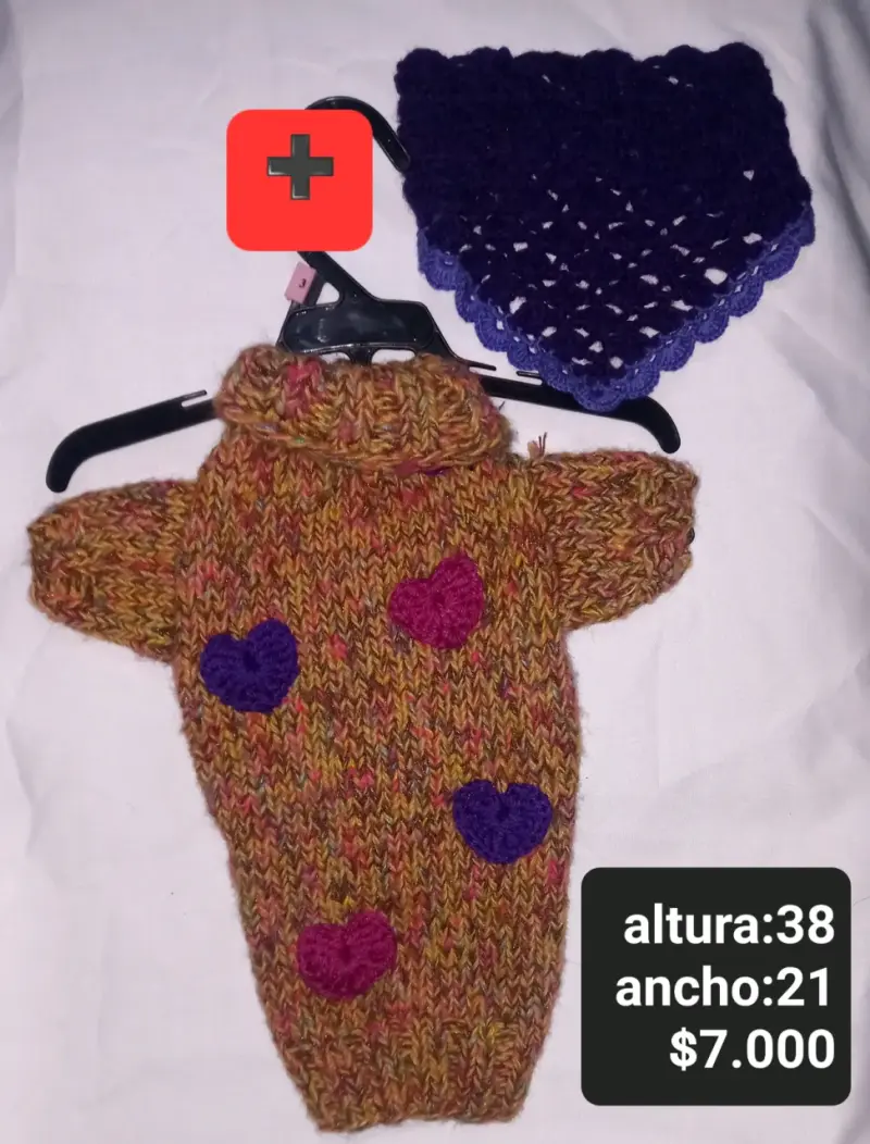 Suéter tejido para perro con pañuelo decorativo - 5