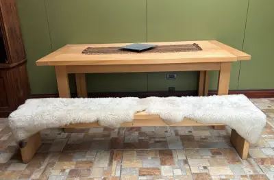 Linda mesa madera  mañío  con banca - miniatura 3