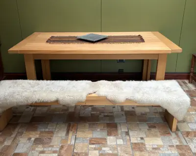 Linda mesa madera  mañío  con banca - miniatura 4