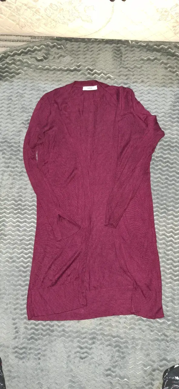 Cárdigan largo burdeos para mujer - 1