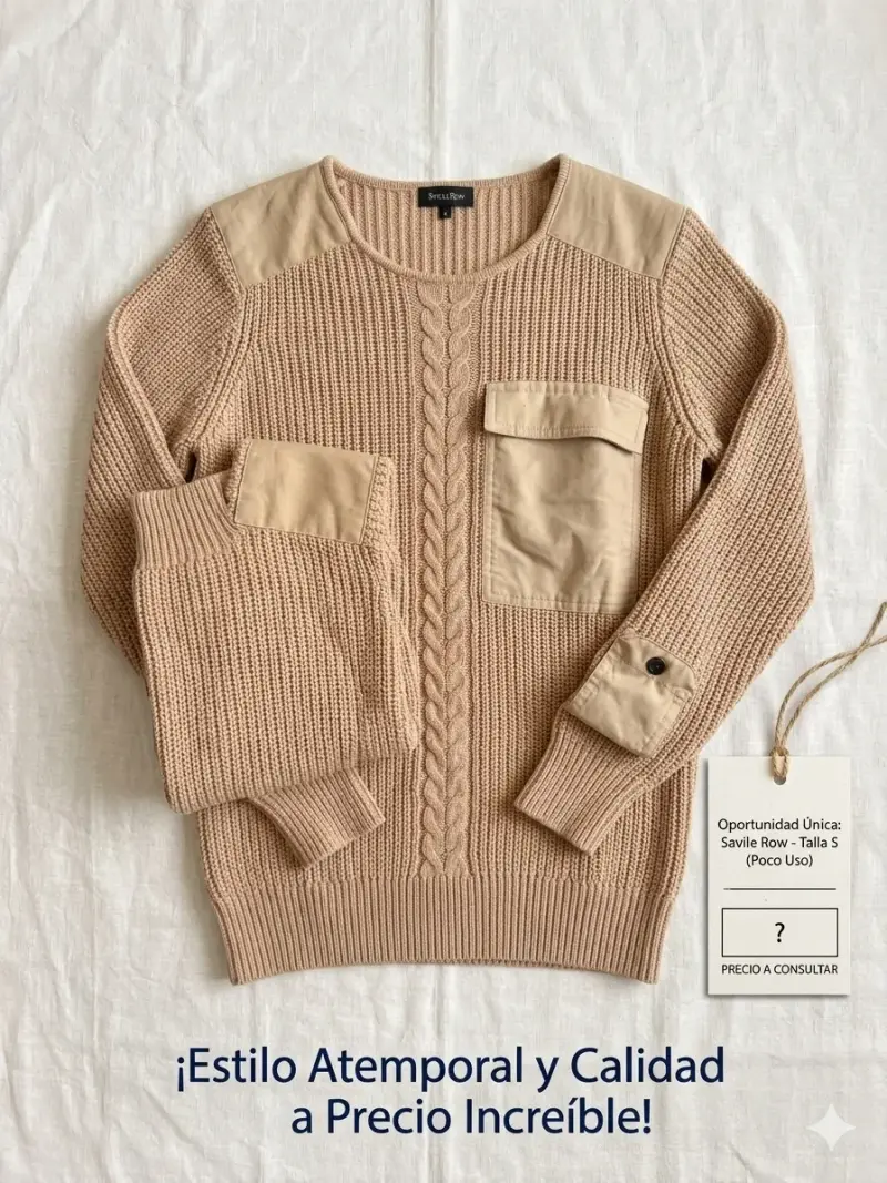 Suéter Beige Savile Row con Detalles en Hombros