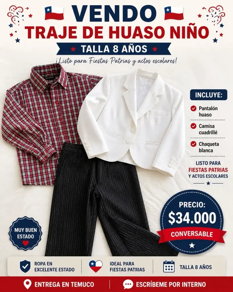 Traje de huaso para niño talla 8 años
