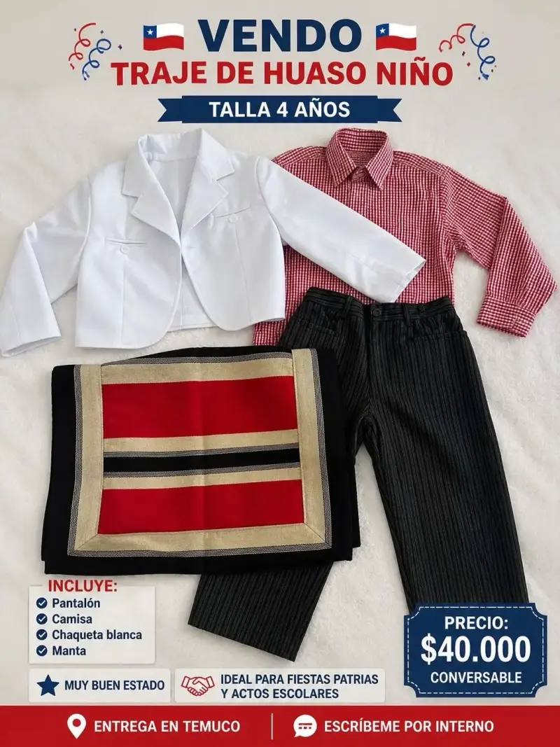 Traje de Huaso para Niño Talla 4 Años