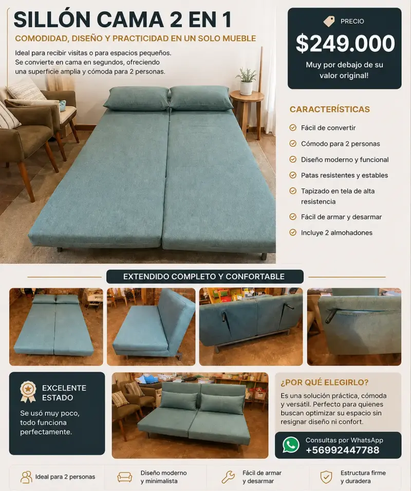 Sofá Cama 2 en 1 Diseño Moderno Azul
