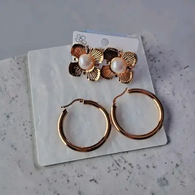 aros de acero inoxidable dorados y pulseras - miniatura 2