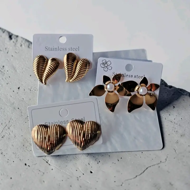 aros de acero inoxidable dorados y pulseras - 3