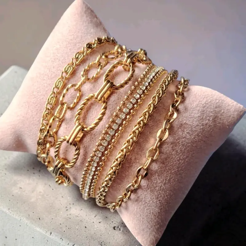 aros de acero inoxidable dorados y pulseras - 6