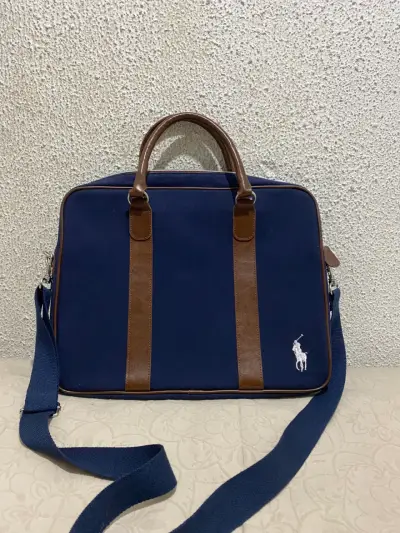Maletín azul Ralph Lauren con detalles marrones - miniatura 1