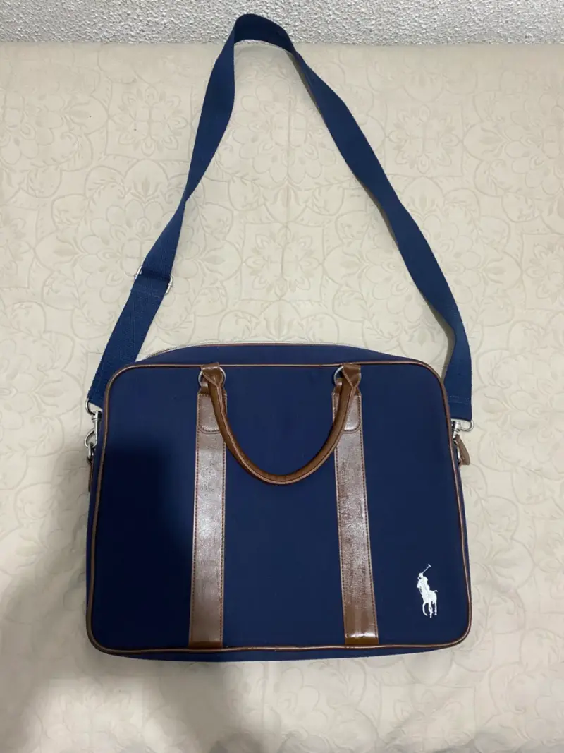 Maletín azul Ralph Lauren con detalles marrones - 2