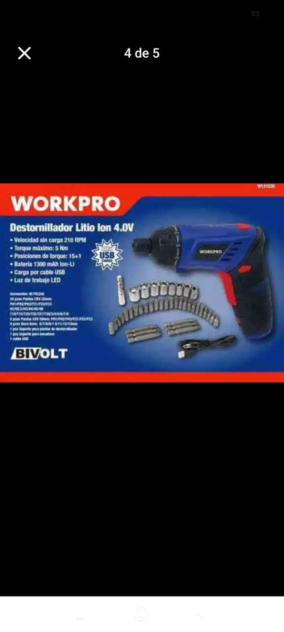 Destornillador Inalámbrico WorkPro 4.0V con Luz LED - 1