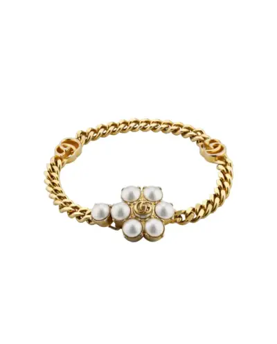 Pulsera Gucci dorada con perlas y diseño de lujo - miniatura 1