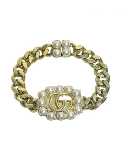 Pulsera Gucci dorada con perlas y diseño de lujo - miniatura 2