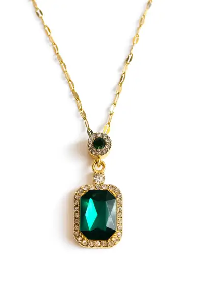 Collar de oro con colgante de esmeralda y diamantes - miniatura 1