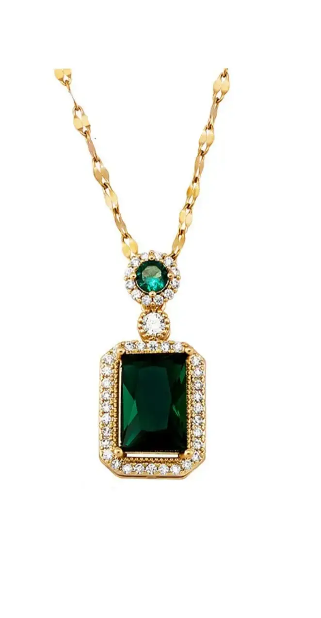 Collar de oro con colgante de esmeralda y diamantes - 2