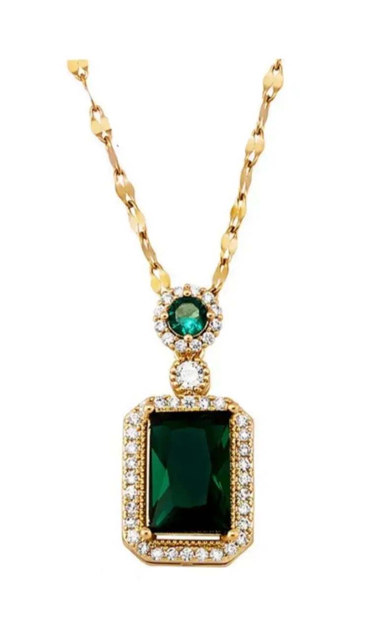 Collar de oro con colgante de esmeralda y diamantes - 3