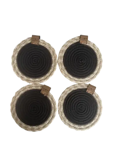 Set de 4 posavasos de yute y algodón negro - miniatura 1