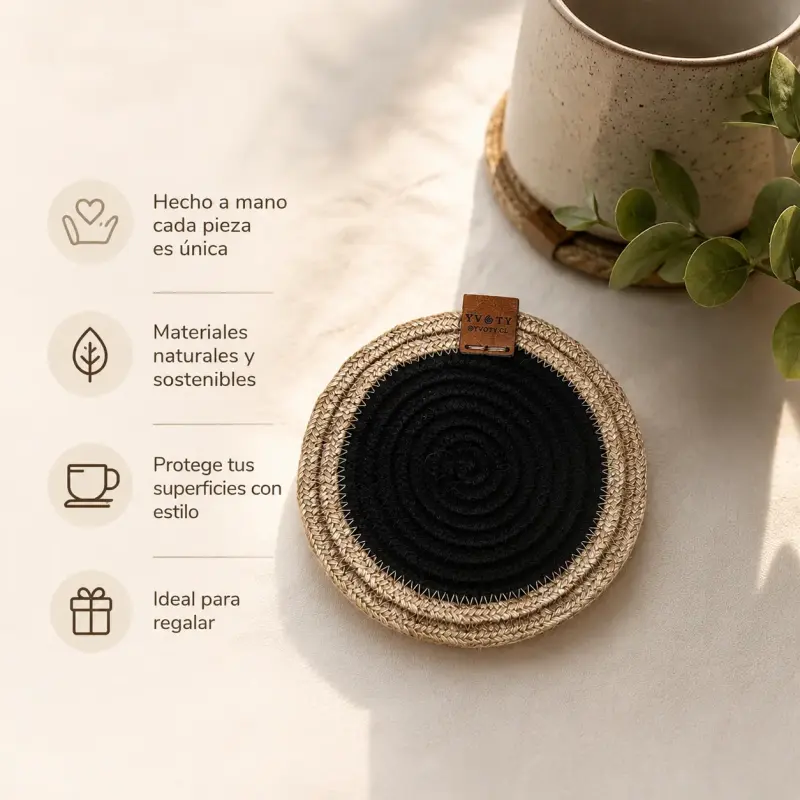 Set de 4 posavasos de yute y algodón negro - 3