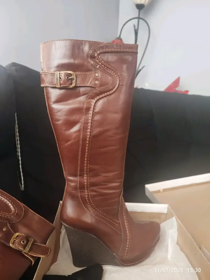 Botas de cuero marrón con plataforma - 4