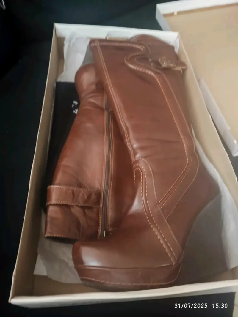Botas de cuero marrón con plataforma - 5