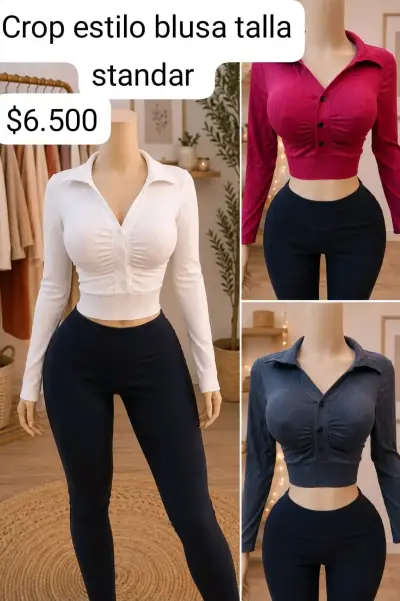 Blusa crop estilo camisa en varios colores - miniatura 1