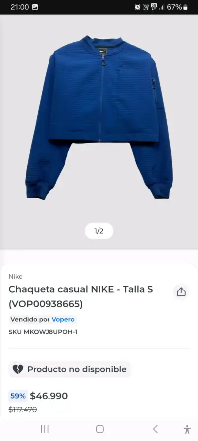 Chaqueta casual azul Nike para mujer - miniatura 1