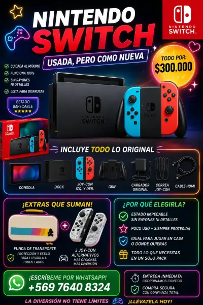 Nintendo Switch usada excelente estado con acces - miniatura 1